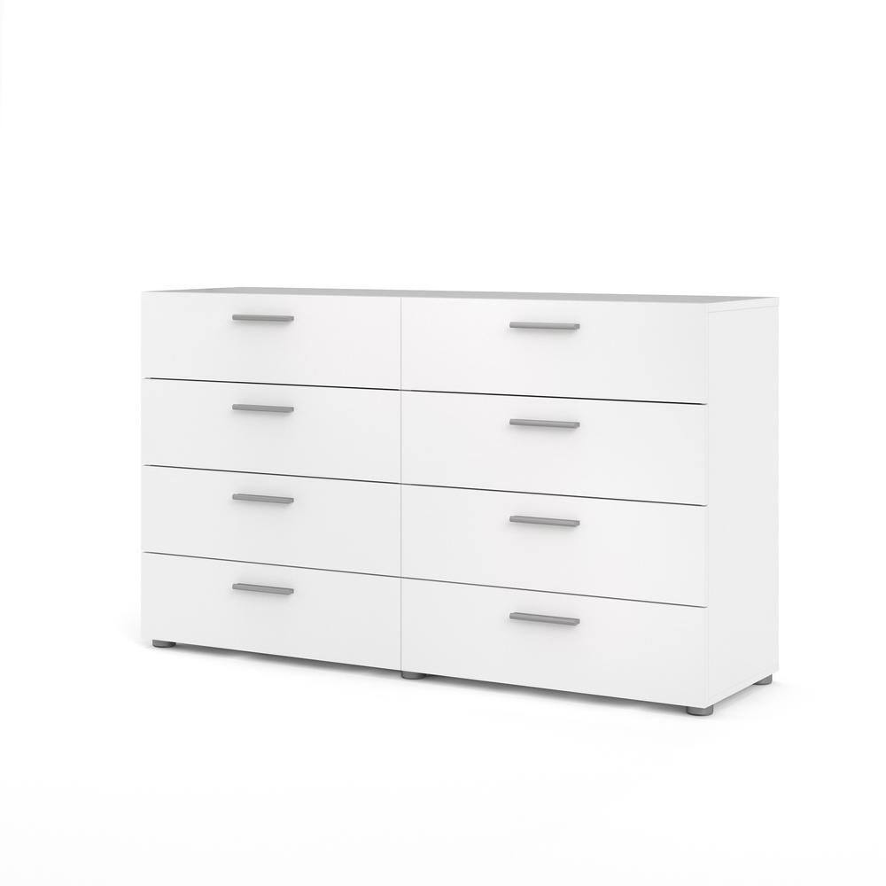 Angle. FurniFact - Sleek White Double Dresser with Eight Spacious Drawers for Bedroom Storage - White.