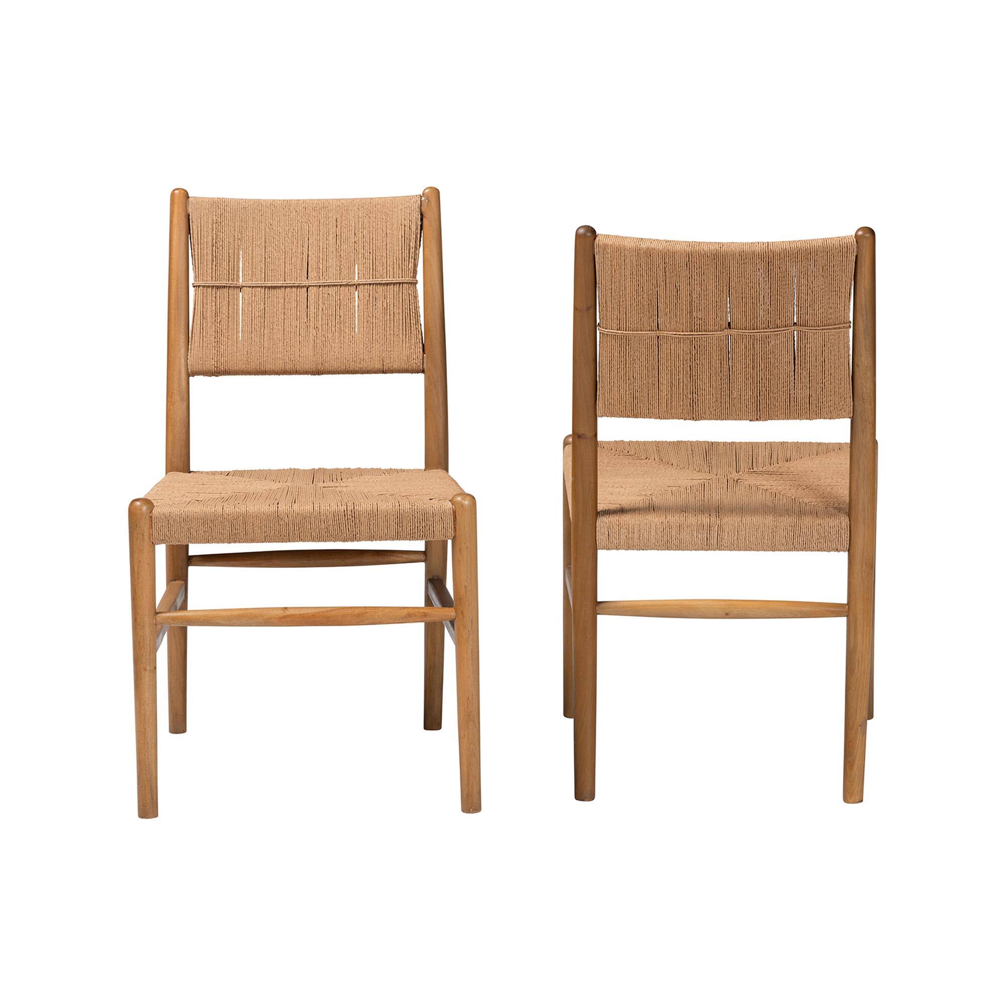 Angle. bali & pari - Alva Paper Loom Woven 2-Piece Dining Chair Set - Handwoven Side Chair with Mahogany Wood Frame - Honey/Brown.
