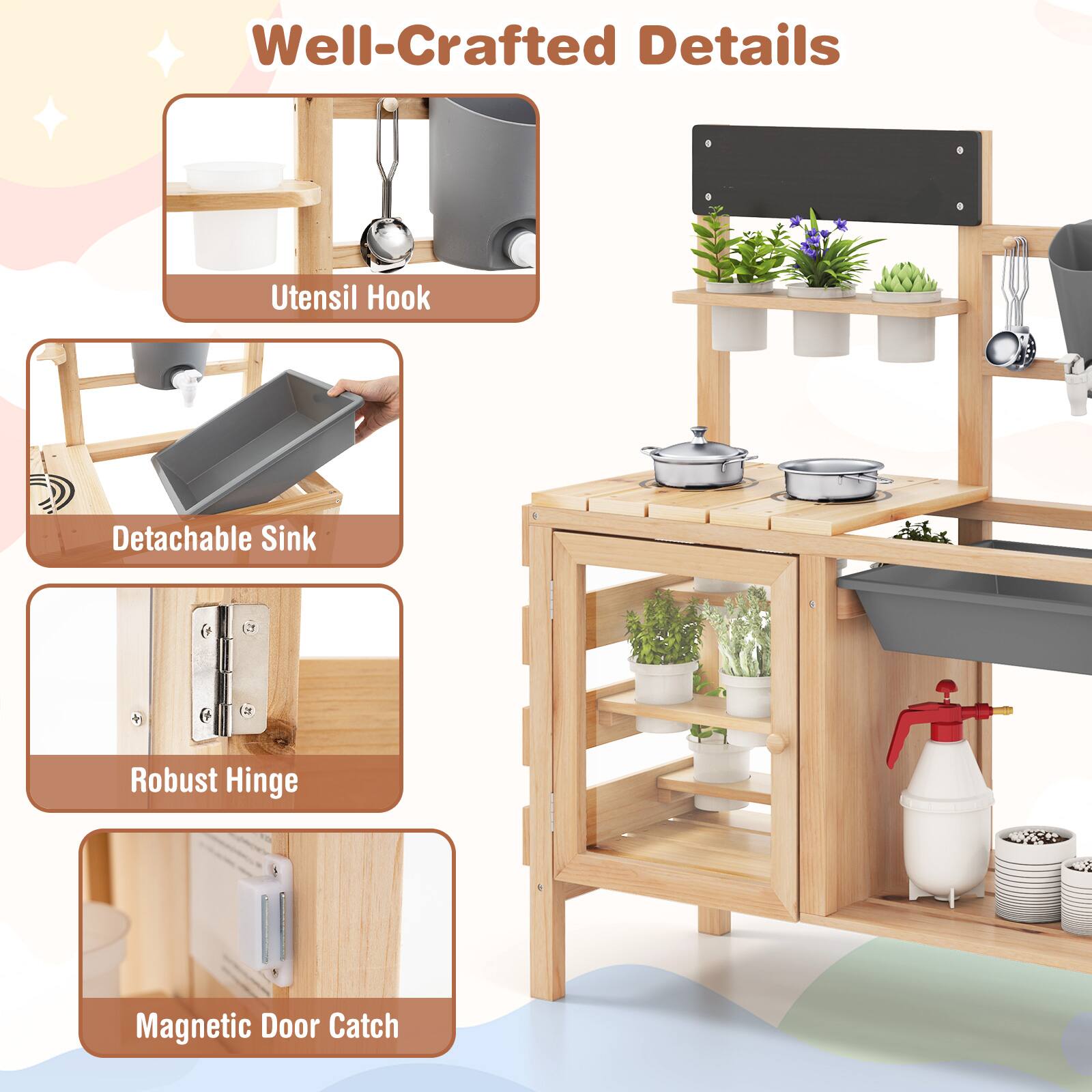 Well-Crafted Details

- Utensil Hook
- Detachable Sink
- Robust Hinge
- Magnetic Door Catch