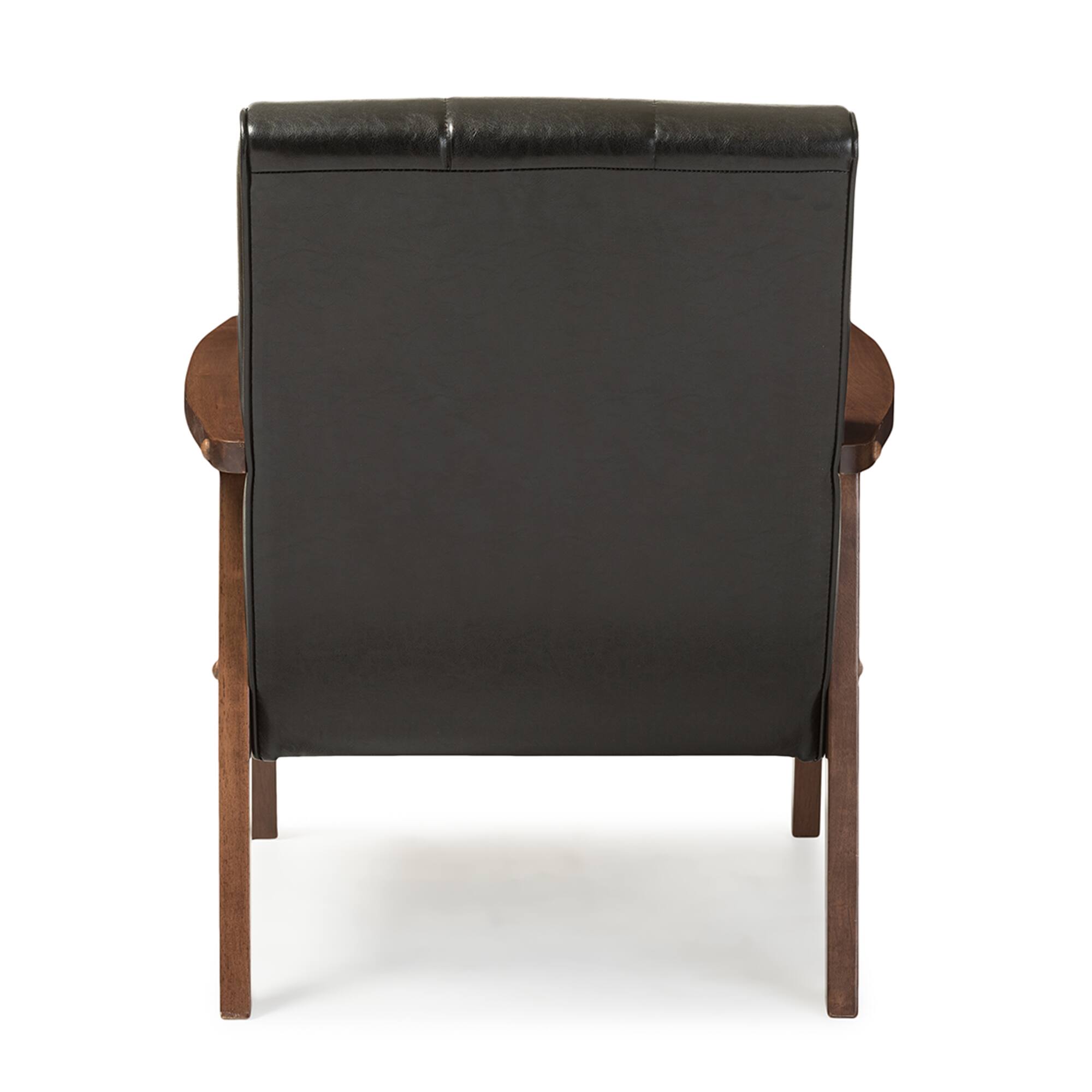Back. Baxton Studio - Nikko Mid-century Modern Scandinavian Style Faux Leather Wooden Lounge Chair - Black.