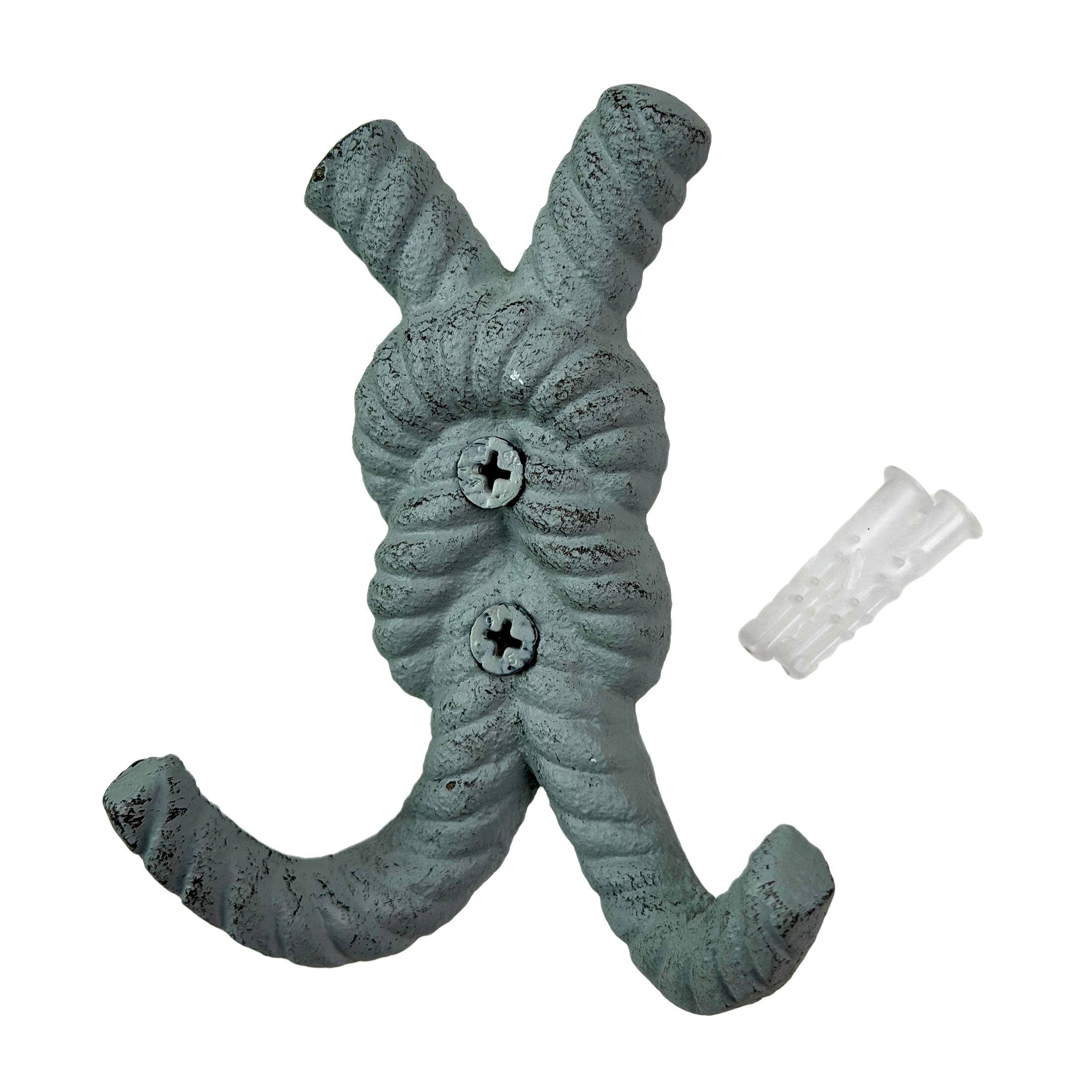 Alt View 2. Zeckos - Set of 3 Cast Iron Rope Knot Wall Hooks Nautical Coastal Beach Decor 4 inch - Multicolored.