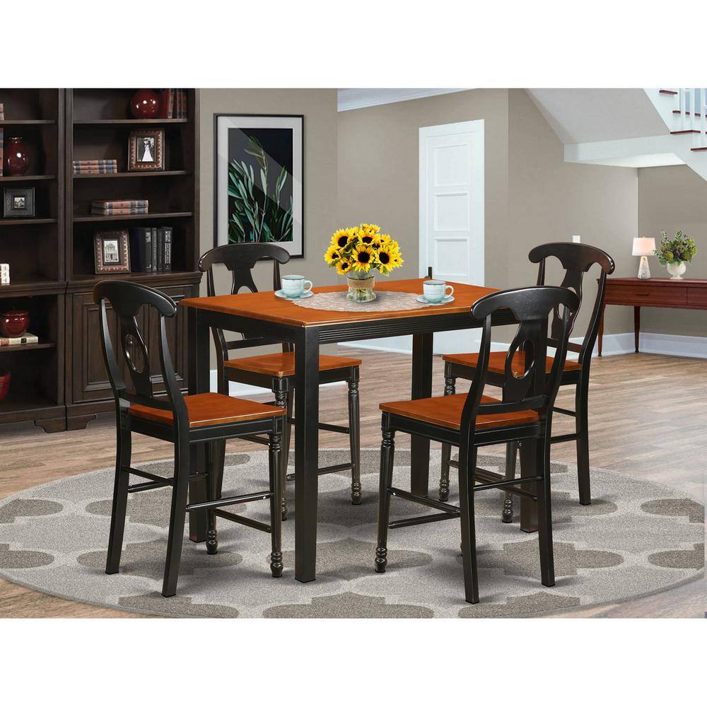 Back. East West Furniture - 5 PC counter height Table and chair set - high top Table and 4 bar stools with backs. - Black & Cherry.