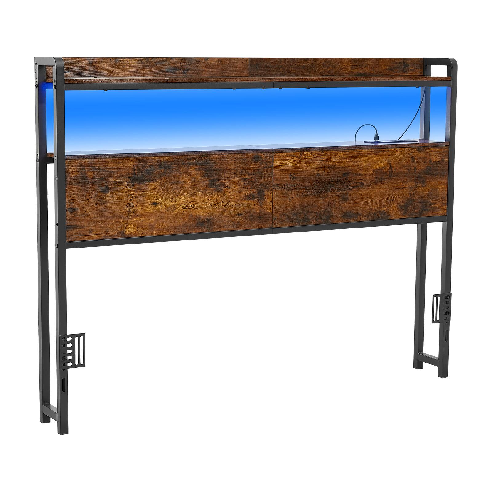 Alt View 5. VEVOR - Headboard for Full Size Bed, with 2 Storage Shelves, LED Light, 3 Outlets, and 3 USB Ports, Sturdy and Stable Carbon - Brown.