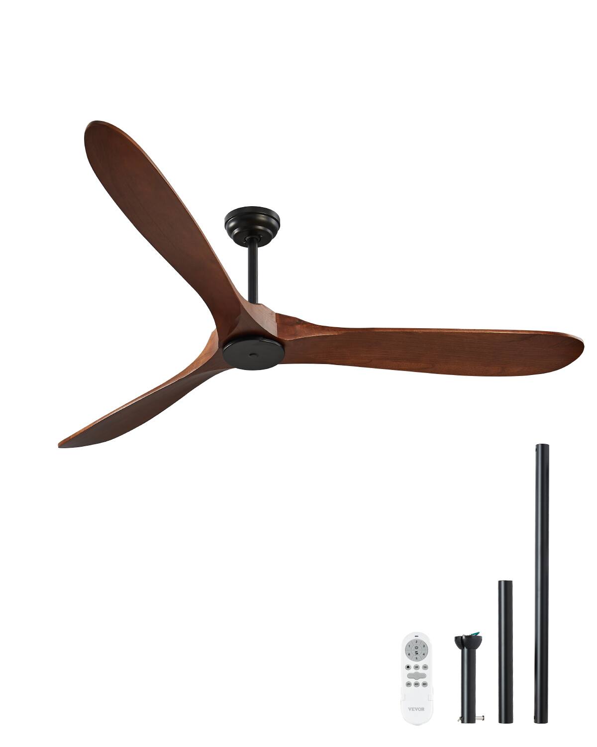 Front. VEVOR - 72 Inch Ceiling Fan without Light, 6-Speed Remote Control, 3-Wood-Blade, Reversible DC Motor - Black, Walnut.