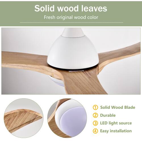 Solid wood leaves  
Fresh original wood color  

1. Solid Wood Blade  
2. Durable  
3. LED light source  
4. Easy installation