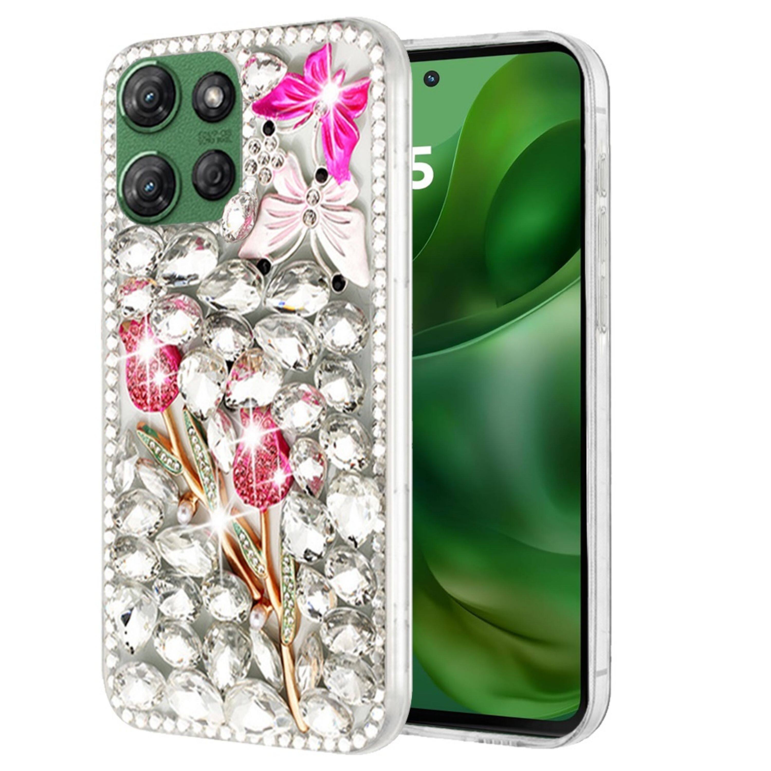Angle. Kitcheniva - Luxury 3D Faux Diamond Jewel Case With Tempered Glass For Moto G Power 2025/2026 Crystal Exquisite - Multicolor.