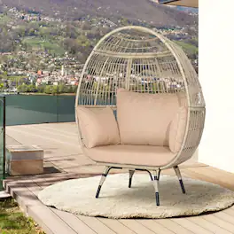 Gymax - Patio Rattan Oversized Wicker Egg Chair Stationary Lounge Basket w/ 4 Soft Cushions - Beige