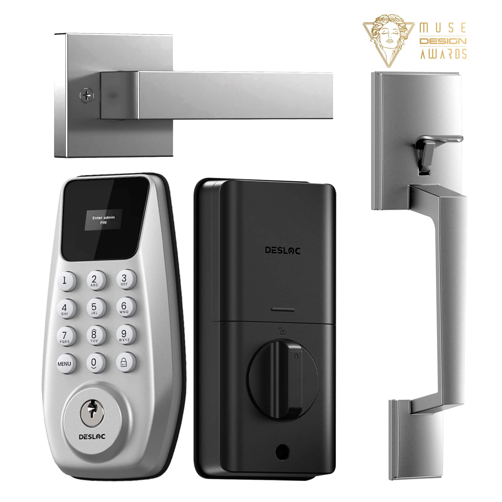 DESLOC - C100 Smart Door Lock with Visible Display, Smart Keypad Deadbolt with Handle for Front Door - Silver