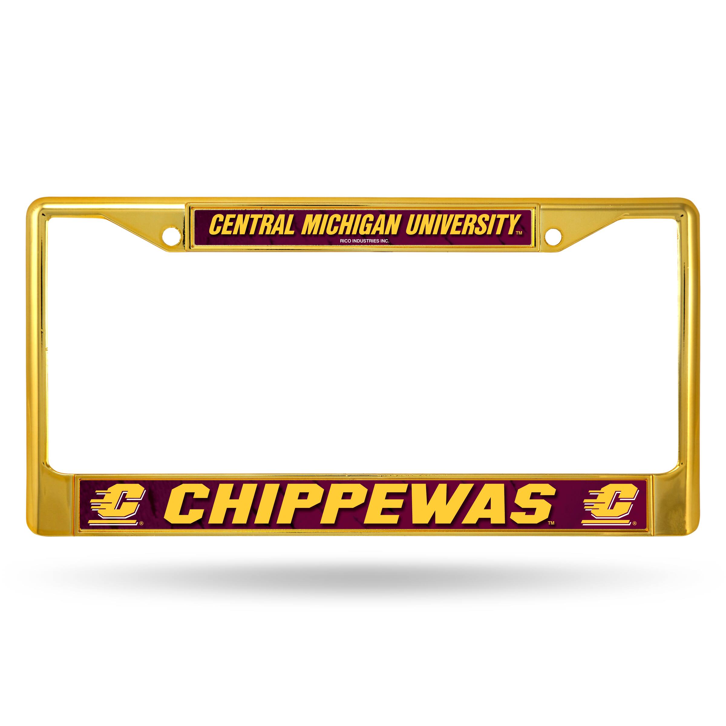 Central Michigan Chippewas Chrome Metal (Gold Painted) License Plate Frame