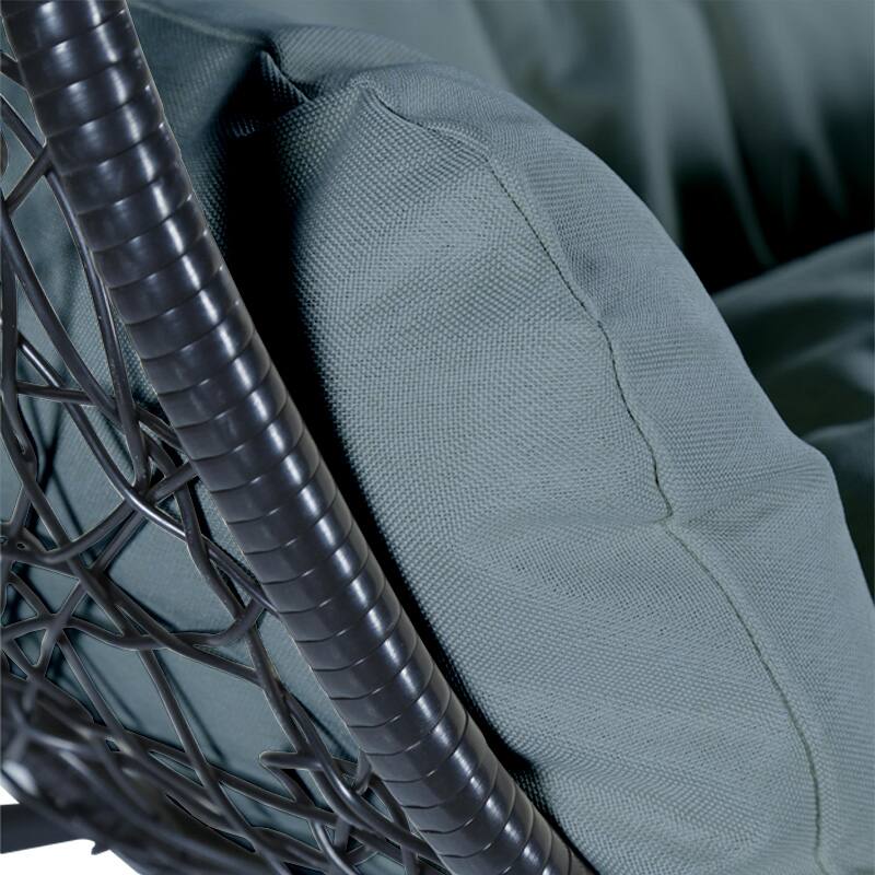 Alt View 2. LeisureMod - Recluse Modern Wicker Teardrop Hanging Egg Chair with Stand - Outdoor Indoor Swing Chair & Cushion - Charcoal Blue.