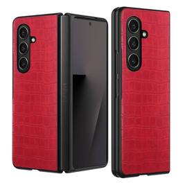 Kitcheniva - Vegan Leather Croc Design Case With Tempered Glass For Samsung Galaxy Z Fold7 - Red