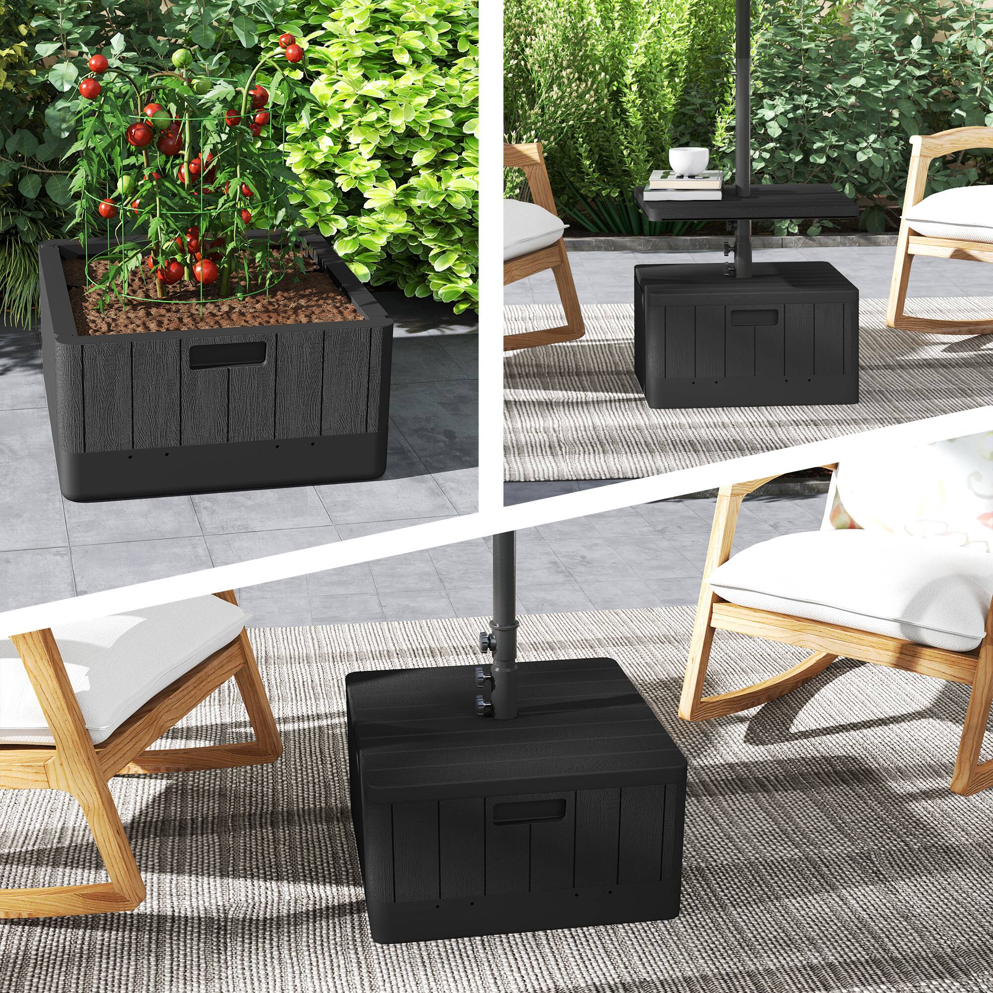 Alt View 8. Outsunny - Umbrella Base with Table Tray, Heavy Duty Weighted Umbrella Stand，Wheels Handles - Black.