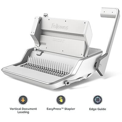 Fellowes Vertical Document Loading EasyPress Stapler Edge Guide

- Vertical Document Loading
- EasyPress™ Stapler
- Edge Guide