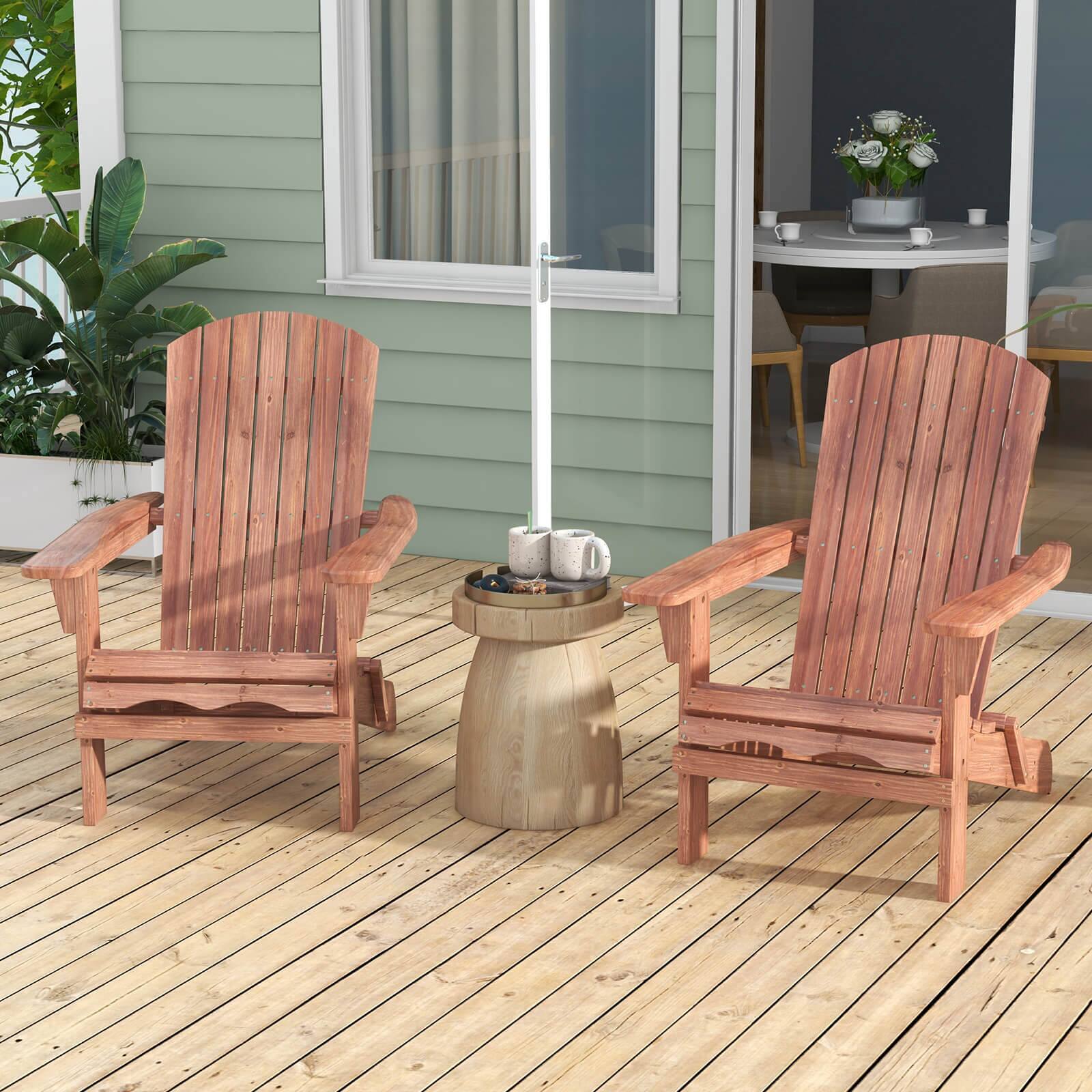 Alt View 3. Costway - Costway Folding Adirondack Chair Set of 1 with High Backrest & Wide Armrests Wooden - Brown.