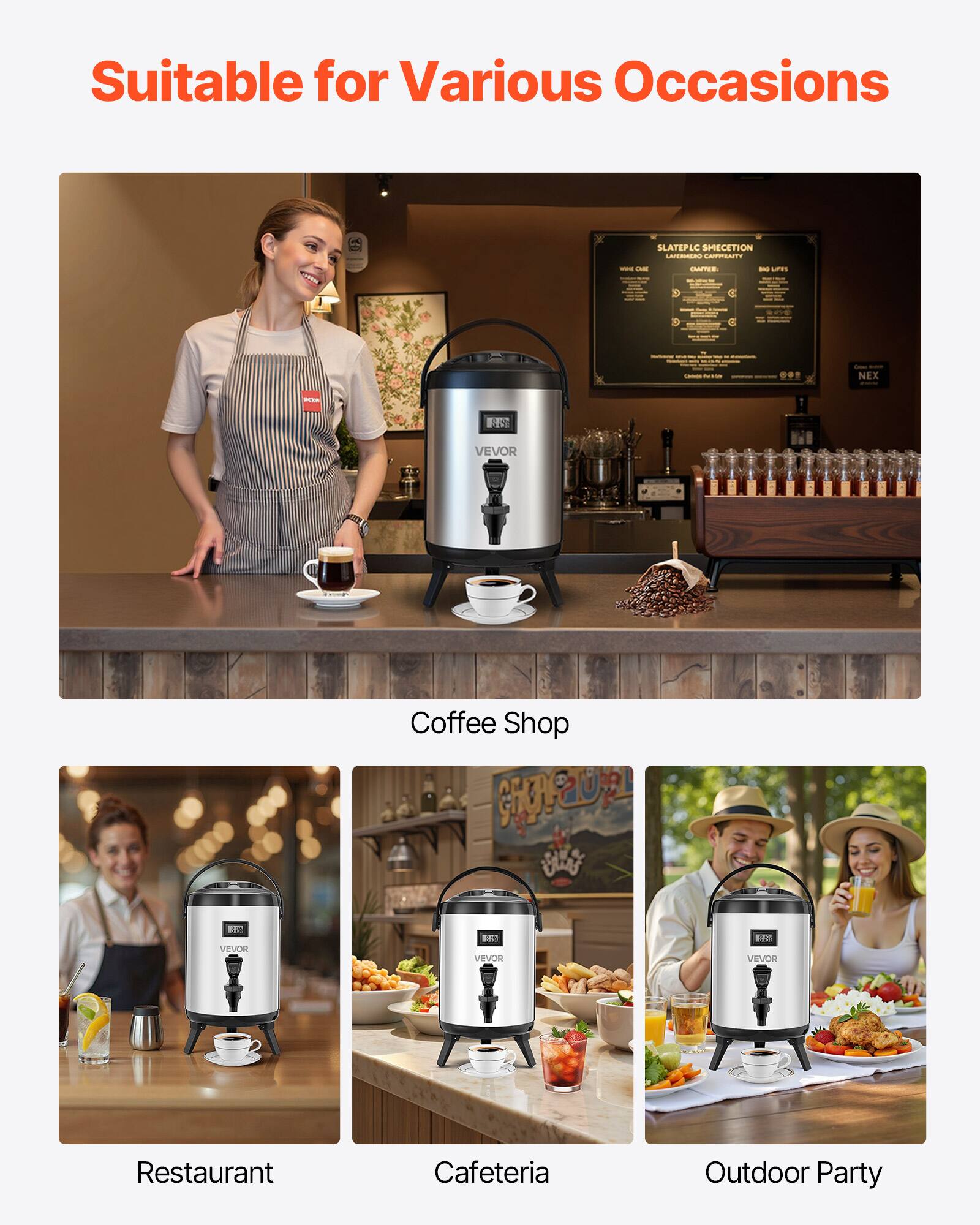 Suitable for Various Occasions

- Coffee Shop
- Restaurant
- Cafeteria
- Outdoor Party