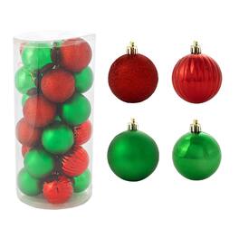 Sunnydaze - Merry Medley 24-Piece Christmas Ornament Balls - 60mm - Red/Green