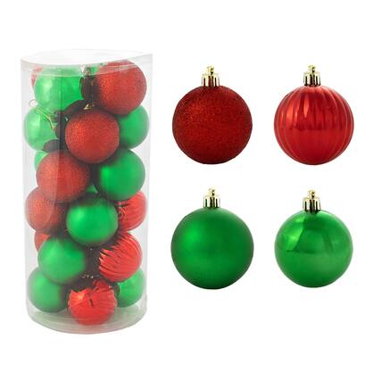 Front. Sunnydaze - Merry Medley 24-Piece Christmas Ornament Balls - 60mm - Red/Green.