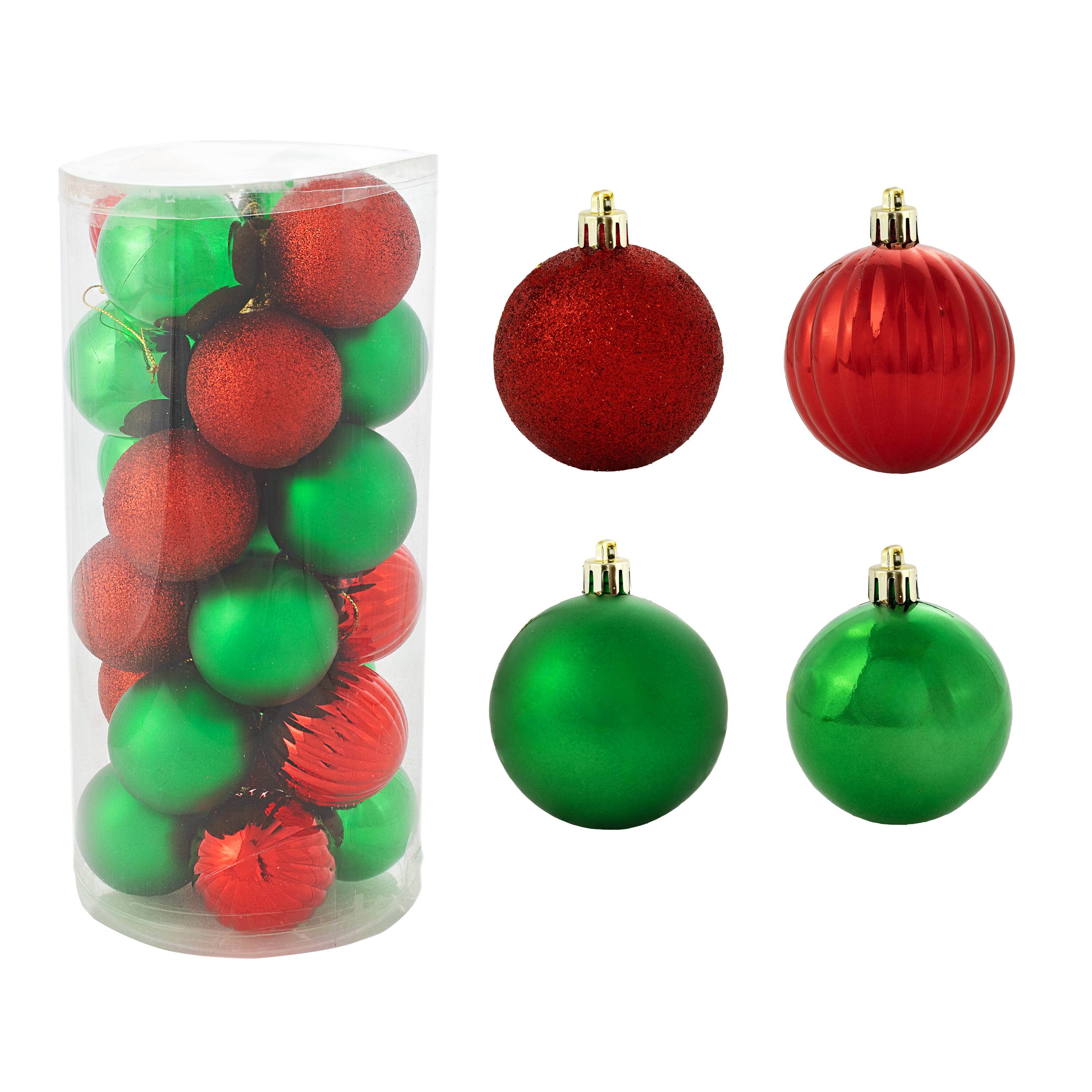 Front. Sunnydaze - Merry Medley 24-Piece Christmas Ornament Balls - 60mm - Red/Green.