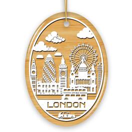 OrnamentallyYou - London City Unique Paper Art Themed Ceramic Christmas Ornament Oval Version - Multi-colored