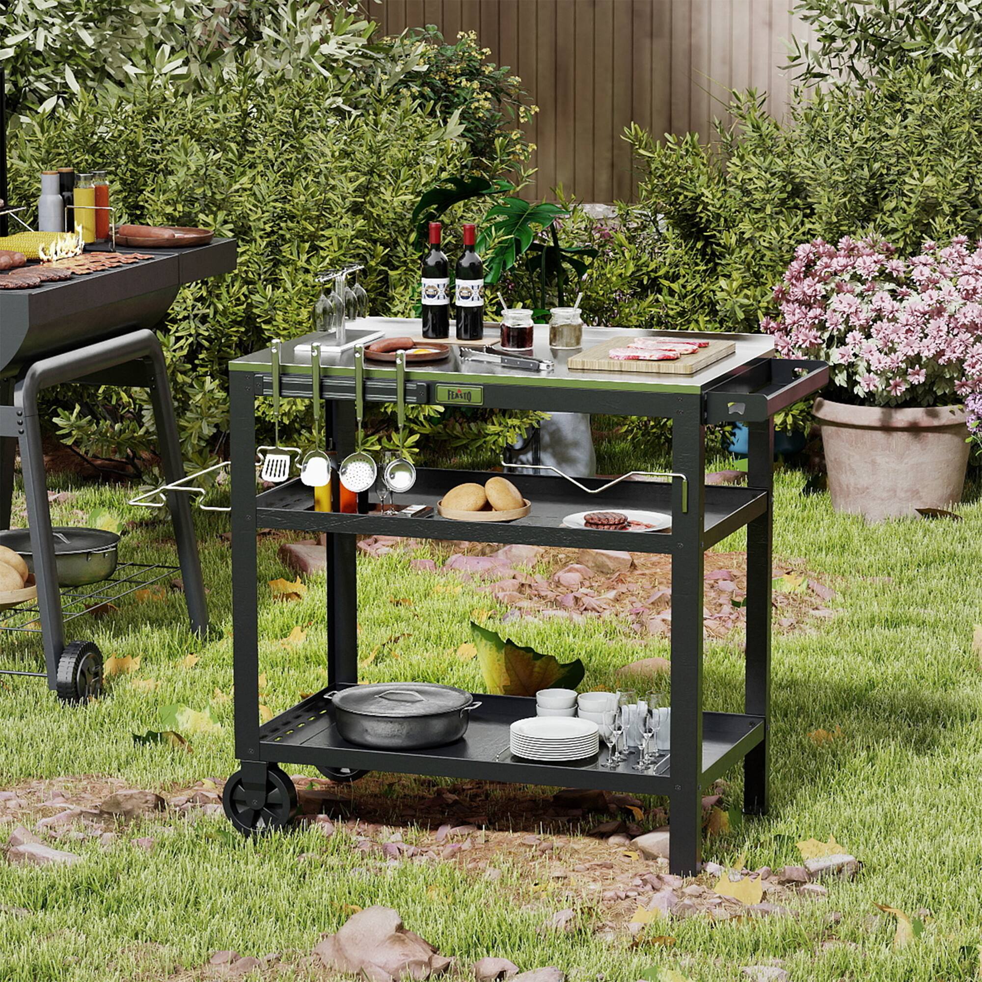 Alt View 5. FEASTO - 31.5" x 18" Outdoor Stainless Steel Grill Prep Table with Storage & Magnetic Tool Holder - Black.
