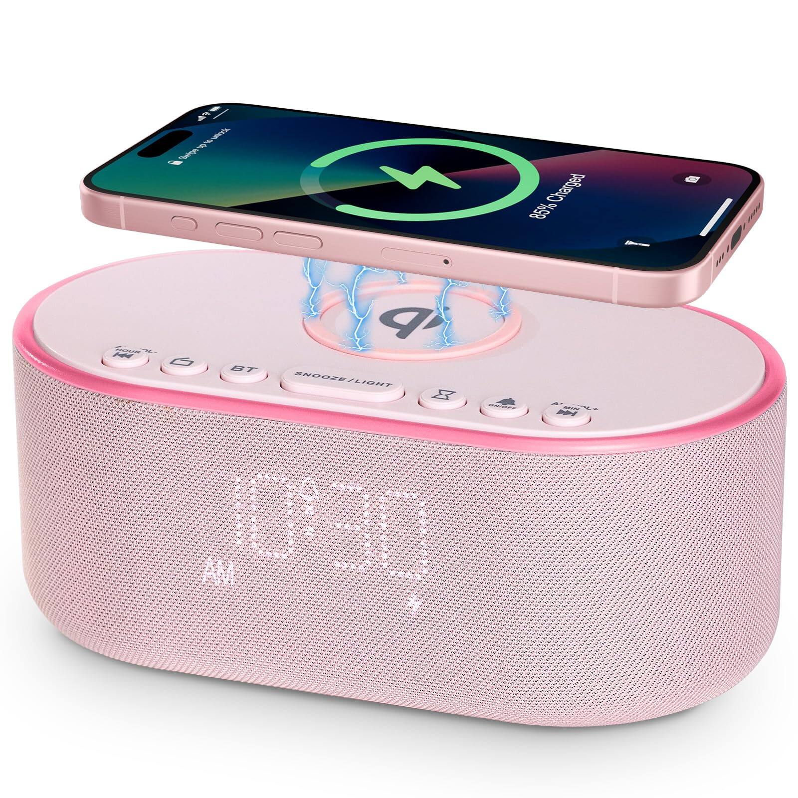 Dazzed Corner - Wireless Charging Alarm Clock Radio - Pink