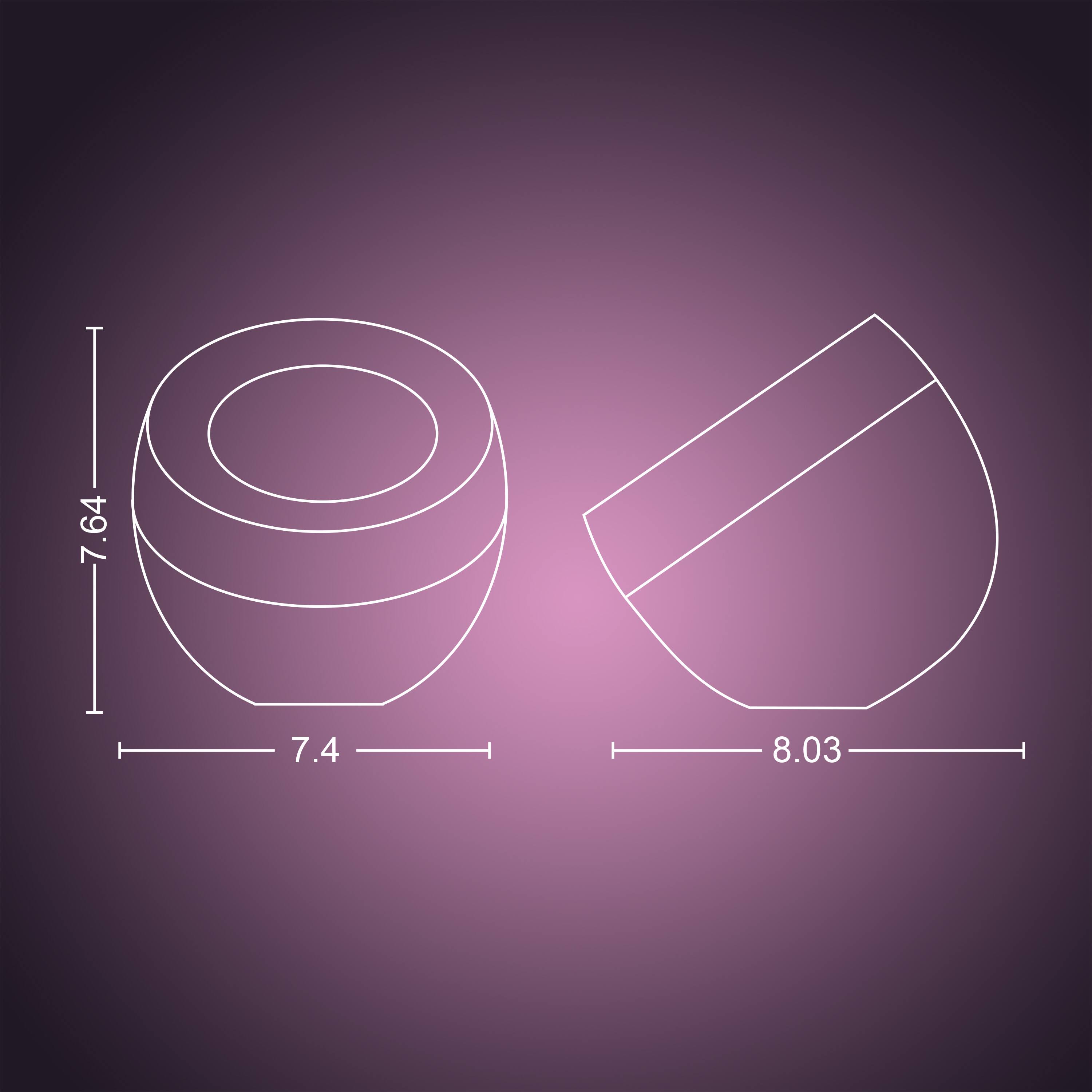 The text on the image reads: "TON 7.64 7.4 8.03." This text is likely a measurement or a description of the sizes of the two shapes shown in the image, which are a circle and a square.