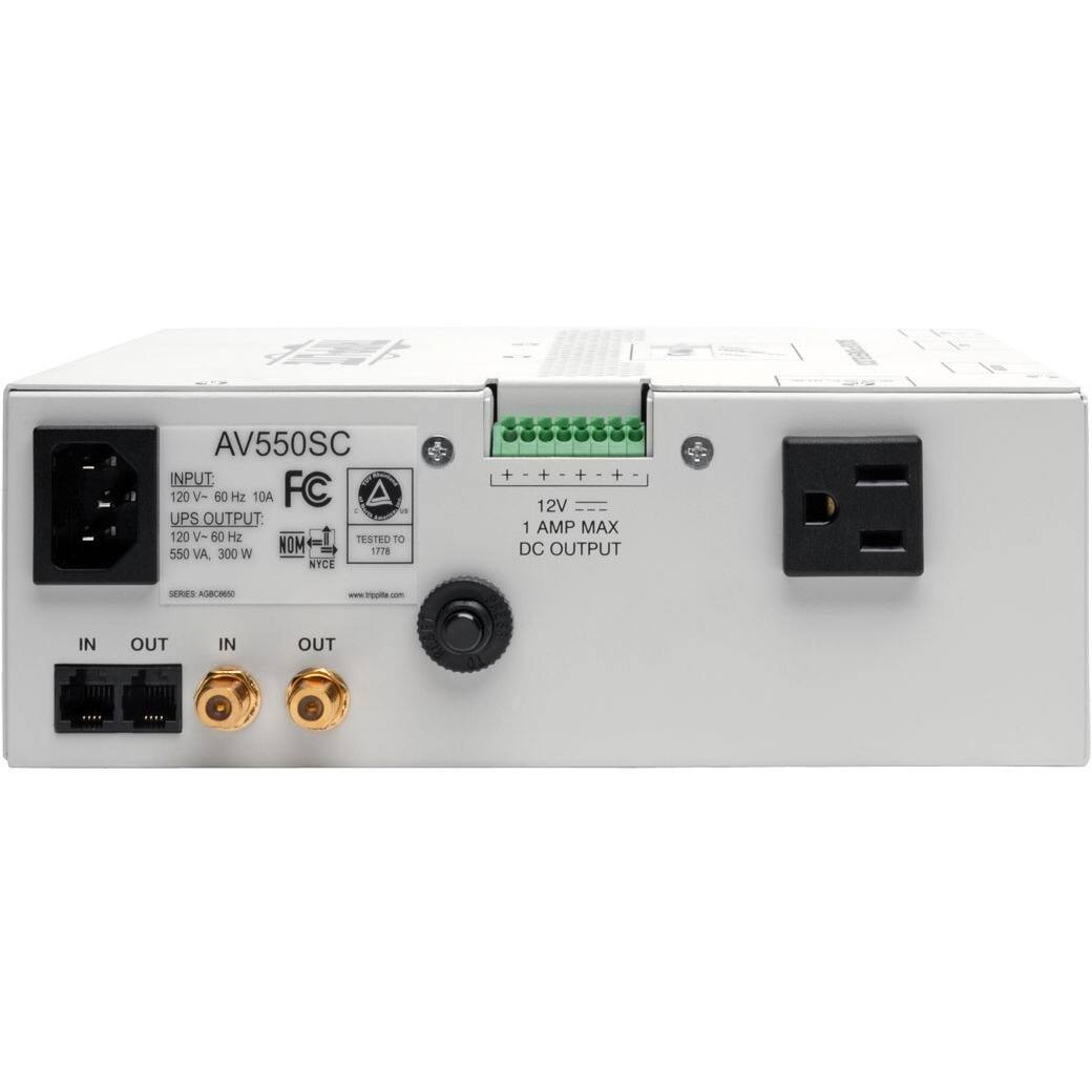 AV550SC  
INPUT: 120V-60Hz 10A  
UPS OUTPUT: 120V-60Hz  
TESTED TO 300W NOM 1778  
550VA  
NYCE  
SERIES: AGROW550  
www.tppite.com  

12V DC OUTPUT  
1 AMP MAX  

IN OUT IN OUT