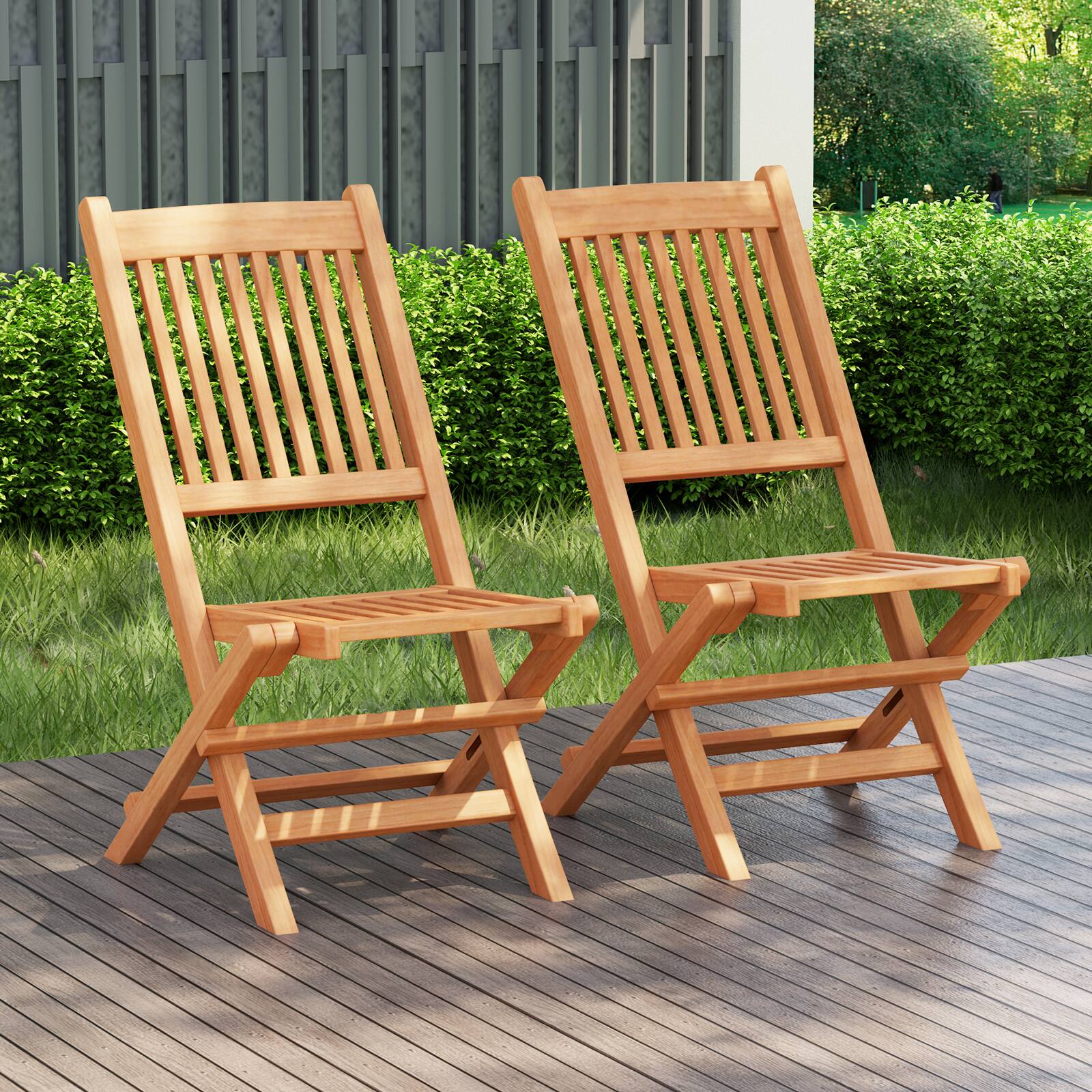 Alt View 1. Costway - Costway 2PCS Patio Folding Chair Indonesia Teak Wood Slatted Seat Natural Portable Outdoor - Natural.