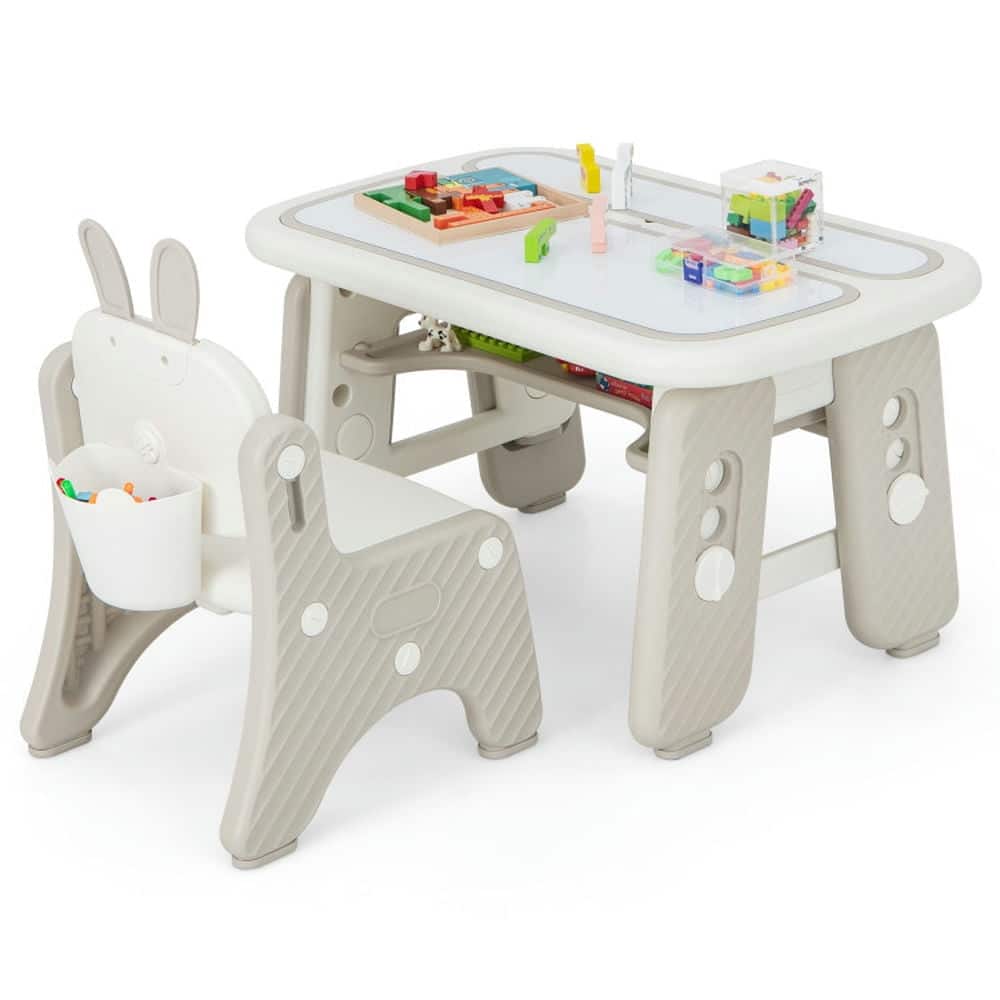 Kadyn - Kids Table and Chair Set with Flip-Top Bookshelf-Gray, Small Folding Table for Arts & Crafts, Snack Time, Homeschooling - Natural