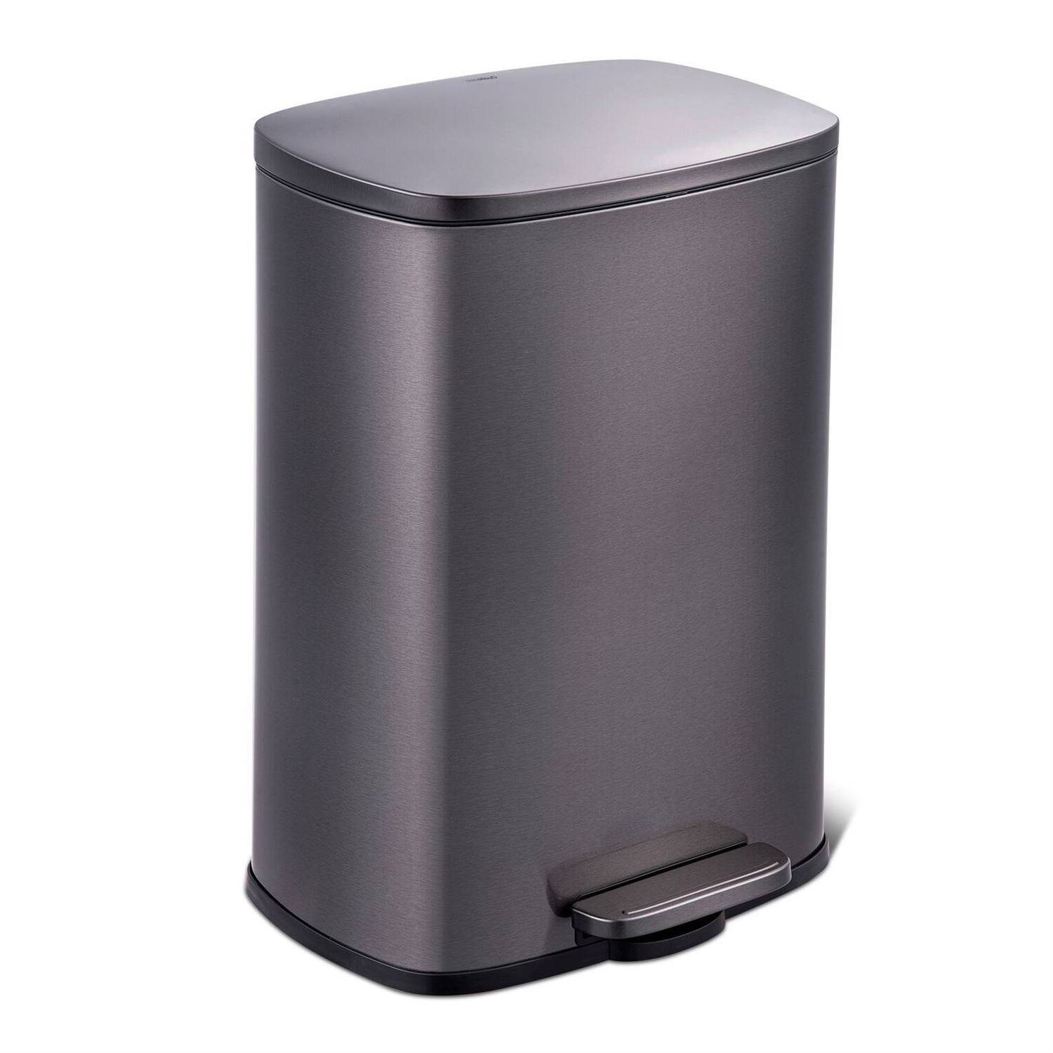 Hivvago - 13 Gallon Stainless Steel Kitchen Trash Can with Step Open Lid - Black