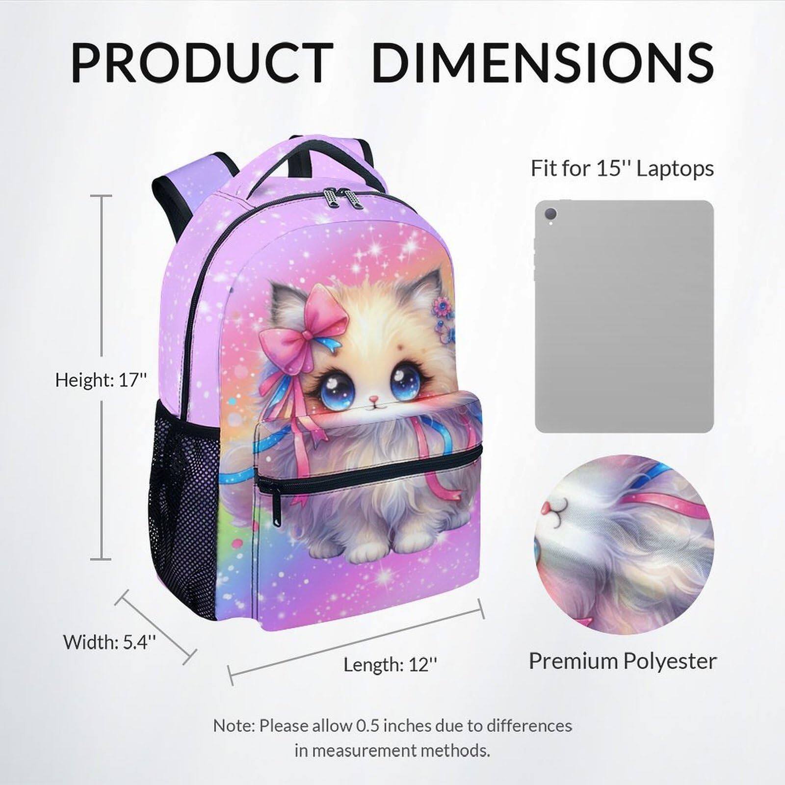 Pacoar Cade School Backpack For Cat 17" Cute Rainbow Bookbag Bag ...