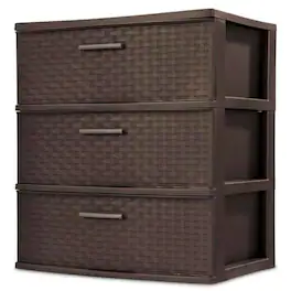 Sterilite - 3 Drawer Wide Weave Storage Tower, Plastic Organizer Drawers, Brown