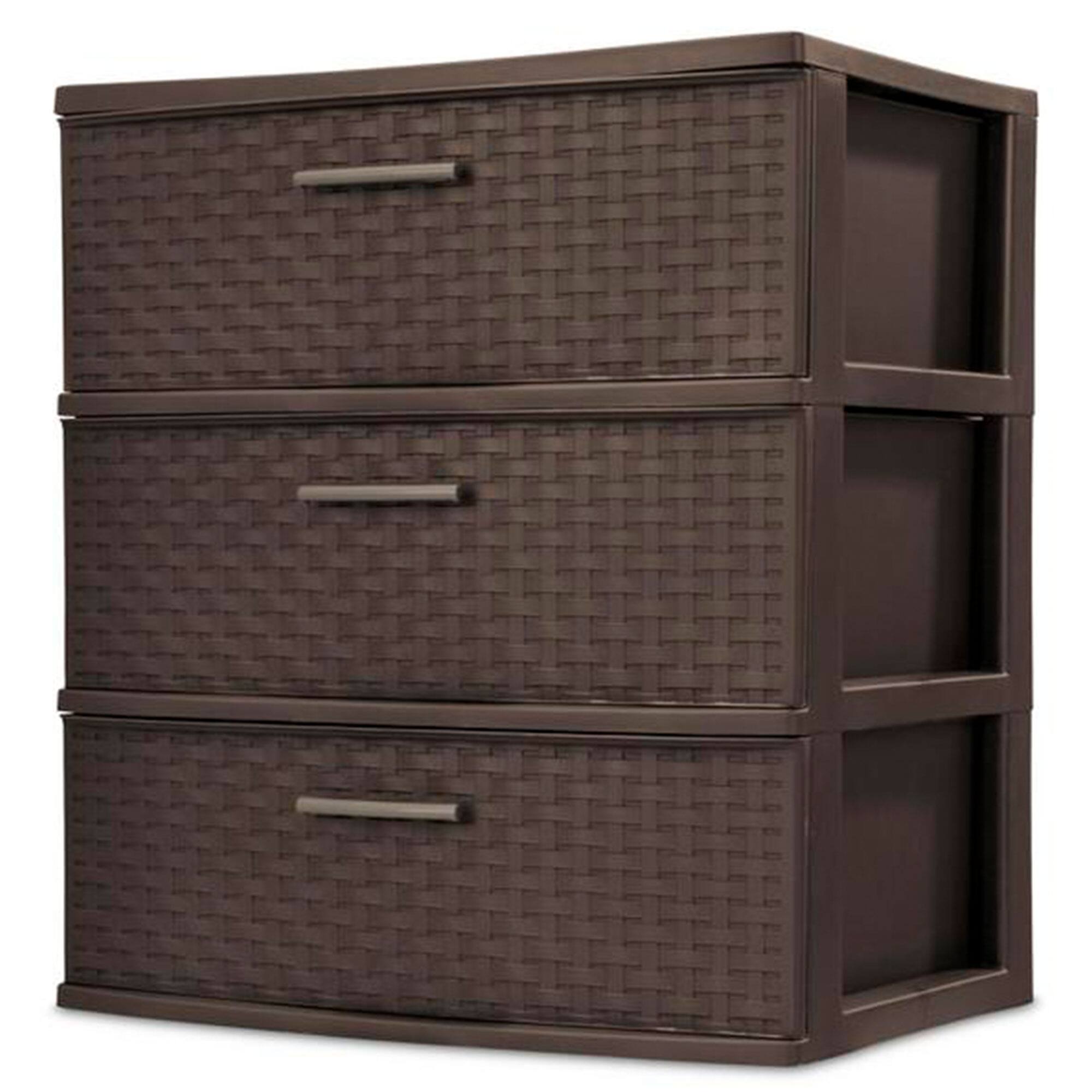 Front. Sterilite - Sterilite 3 Drawer Wide Weave Storage Tower, Plastic Organizer Drawers, Brown.