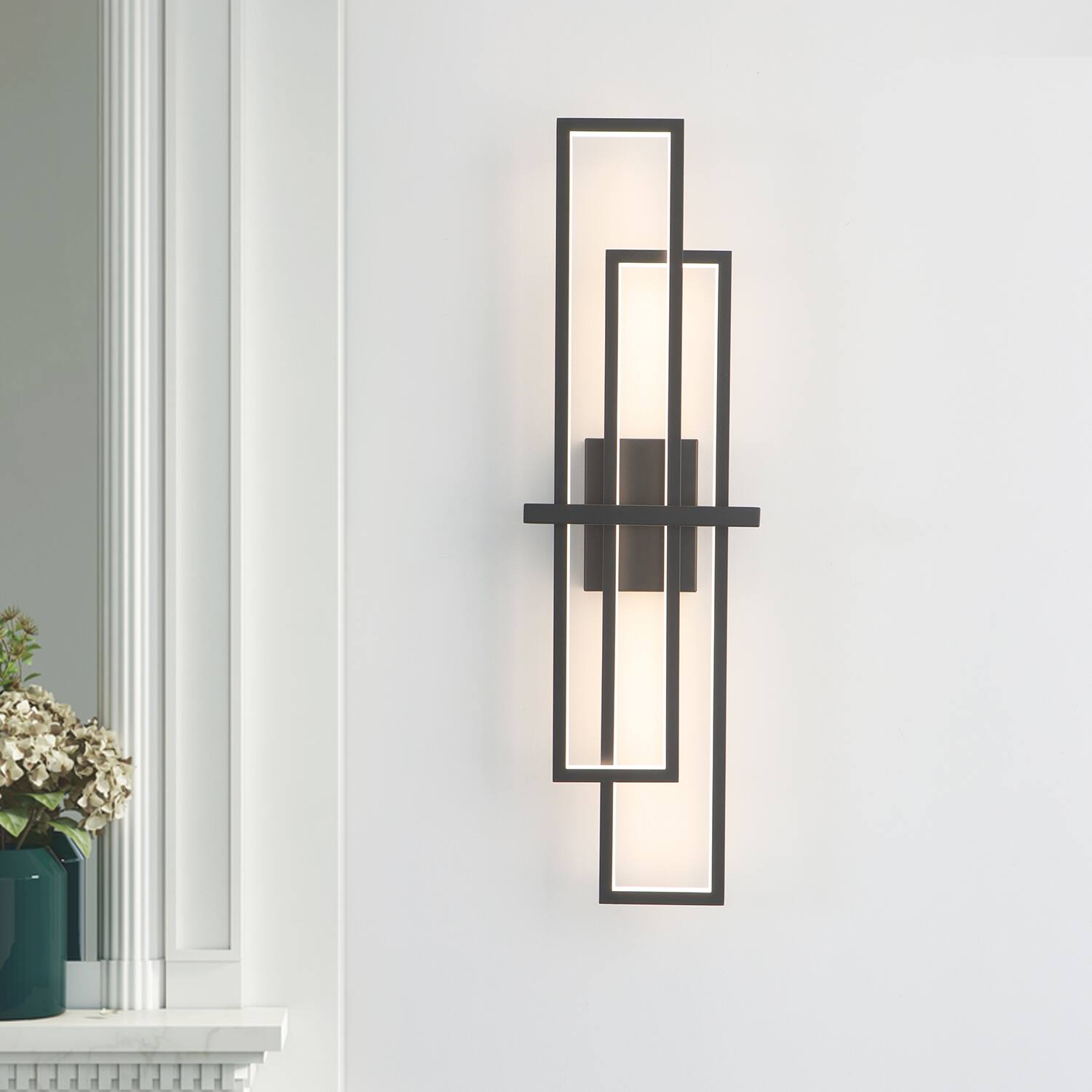 Left. Umeiluce - 32 Inch LED Flush-Mounted Wall Sconces Light Warm Light Switch Dimmable Hardwired - Matte Black.
