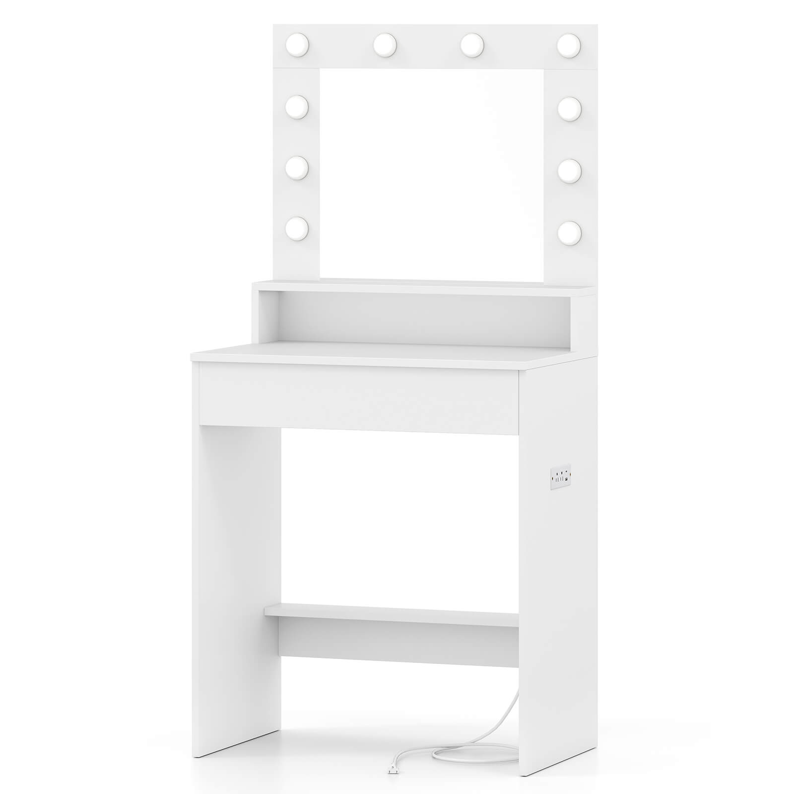 Angle. Costway - Costway Vanity Desk with Mirror and Lights with 3 Light Modes & Adjustable Brightness White - White.