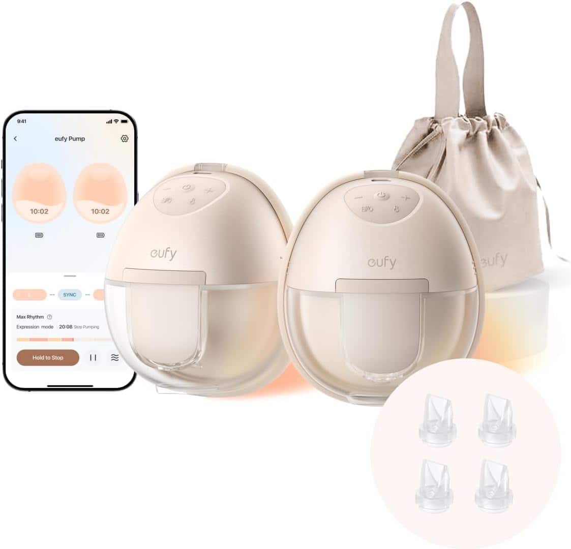 eufy - Heated Wearable Breast Pump S1 with Duckbill Valvue (4-Pack), Hands-Free Breast Pump App-Controlled HeatFlow™ Tech - Brown