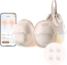 eufy - Heated Wearable Breast Pump S1 with Duckbill Valvue (4-Pack), Hands-Free Breast Pump App-Controlled HeatFlow™ Tech - Brown