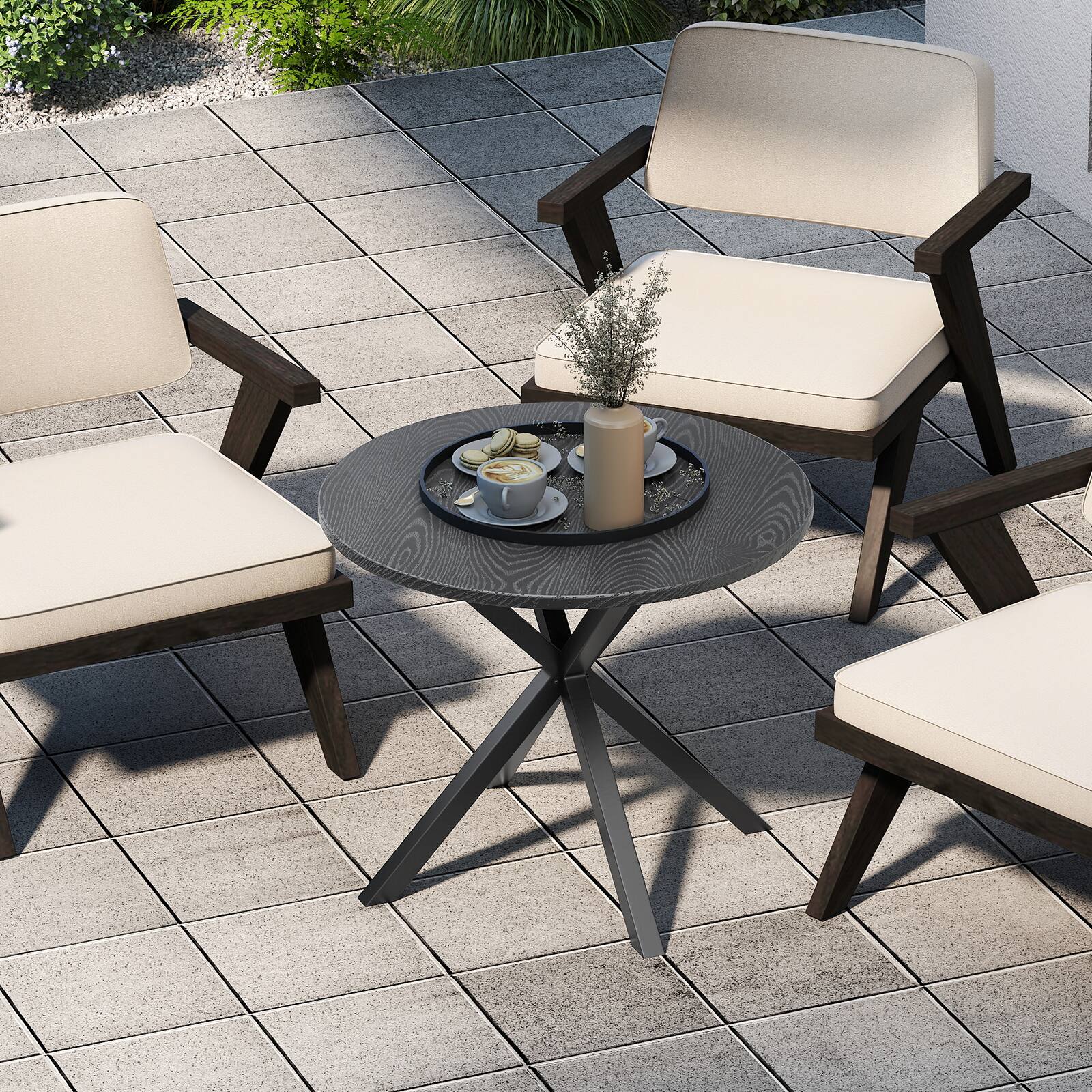 Alt View 4. Gymax - Gymax 34 Inch Round Patio Bistro Table w/ Wood-Like Top & X-Shaped Legsfor Outside - Gray.