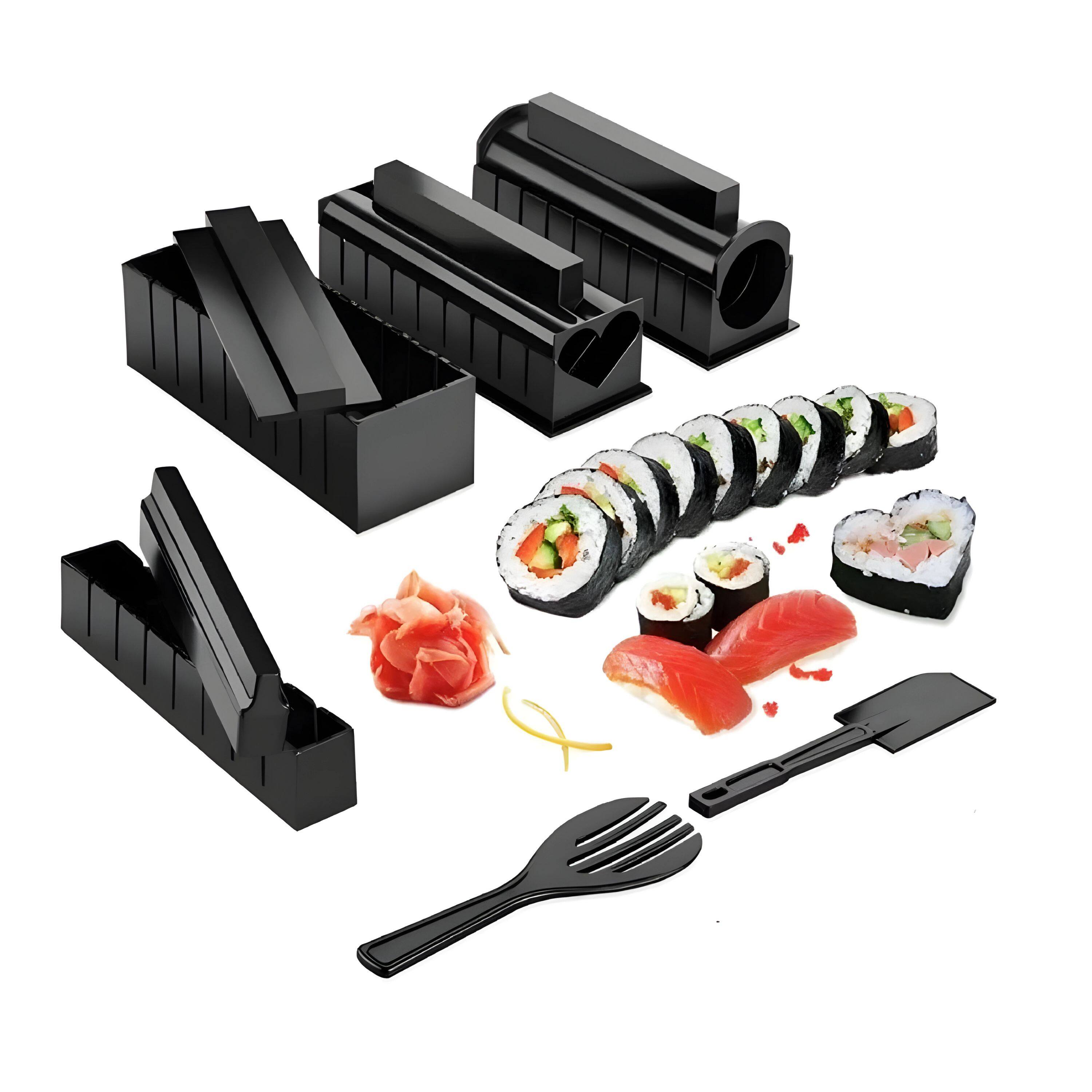 Angle. Kitcheniva - DIY Sushi Making Kit Kitchen Tools 10 Pcs - Black.