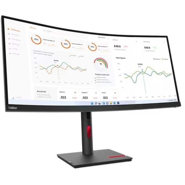 Lenovo - ThinkVision T34w-30 34" Class UW-QHD Curved Screen LED Monitor - 21:9 - Raven 34" Viewable - Vertical - Black