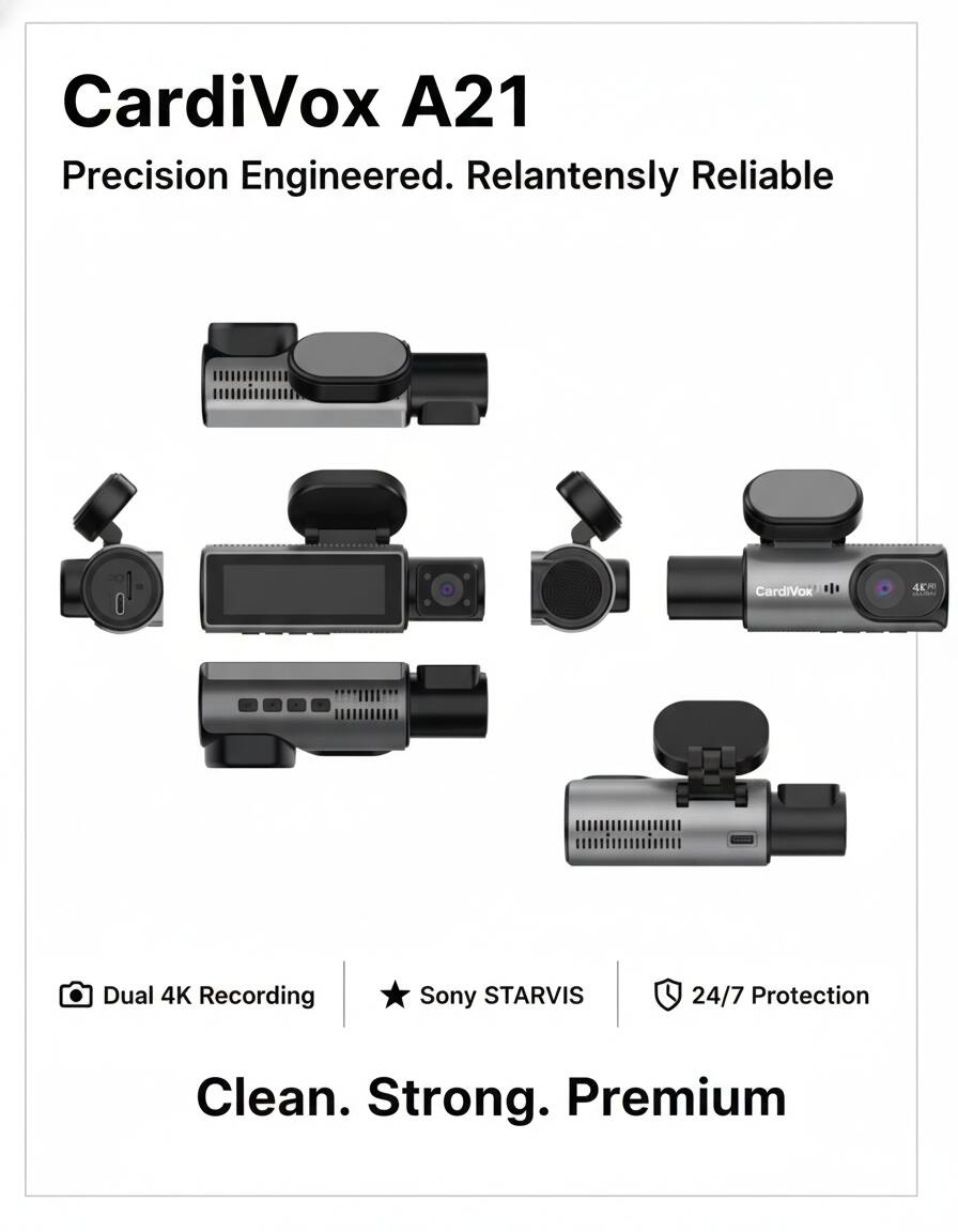 CardiVox A21  
Precision Engineered. Relantently Reliable  

Dual 4K Recording  
Sony STARVIS  
24/7 Protection  

Clean. Strong. Premium