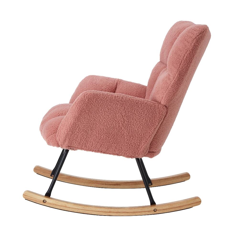 Alt View 7. Loheer - Loheer Pink Teddy Fabric Rocking Chair Tufted Upholstered Glider Accent Chair with Metal Frame - Pink.