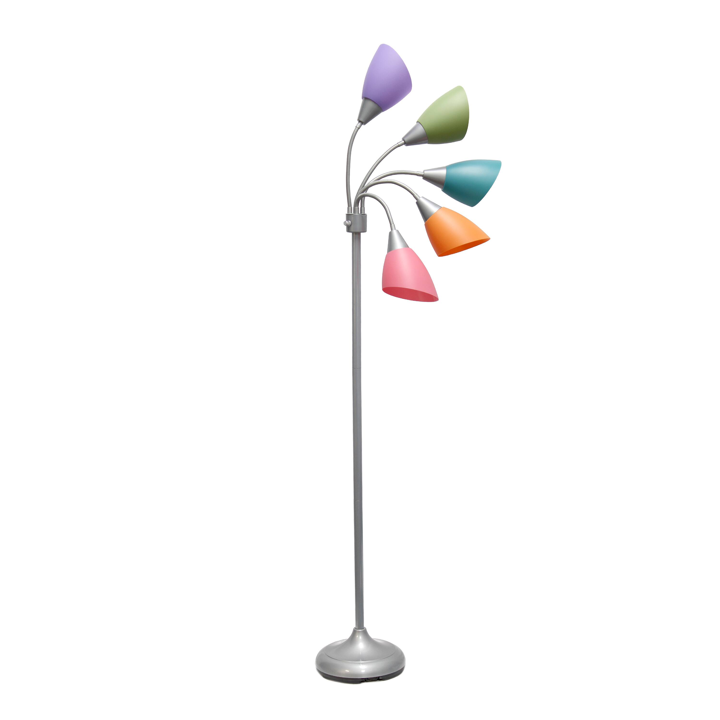 Alt View 15. Simple Designs - 5 Light Adjustable Gooseneck Floor Lamp - Silver/Fun Multicolored Shades.