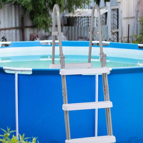 Alt View 10. Winado - 4-Step Swimming Pool Safety Ladder Steel Frame 300lbs Capacity for Outdoor Above Ground Pools, Double-Sided Pool Stairs - Gray Frame & White Pedals.