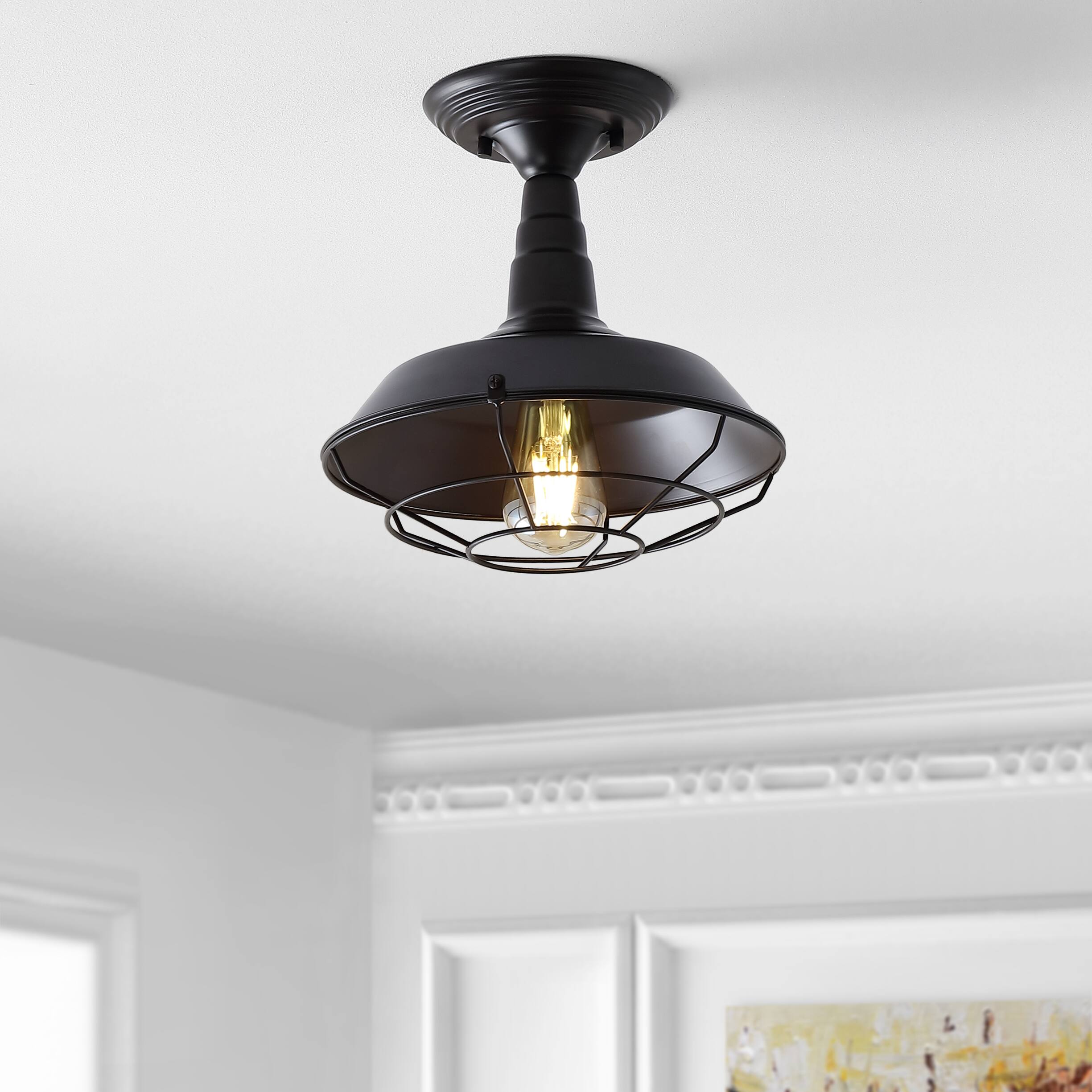 Alt View 1. Jonathan Y - Gabe 10.2" Metal LED Semi-Flush Mount, Oil Rubbed Bronze - Oil Rubbed Bronze.