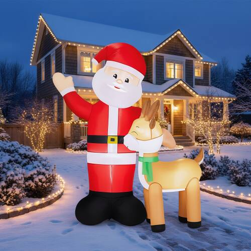 Alt View 8. Winado - 6.3FT Christmas Santa Claus and Reindeer with Built-in Lights Inflatable for Outdoor Air Blown Holiday Party Decoration - Multicolor.