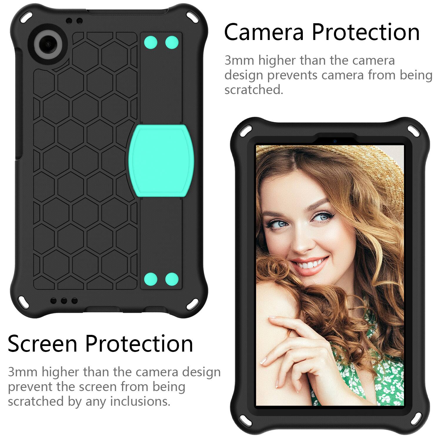 Camera Protection  
3mm higher than the camera design prevents camera from being scratched.  

Screen Protection  
3mm higher than the camera design prevent the screen from being scratched by any inclusions.
