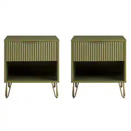 Manhattan Comfort - Dumbo Modern 20" Fluted Nightstand - Set of 2 - Olive Green