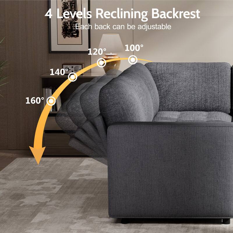 4 Levels Reclining Backrest. Each back can be adjustable: 100°, 120°, 140°, 160°.