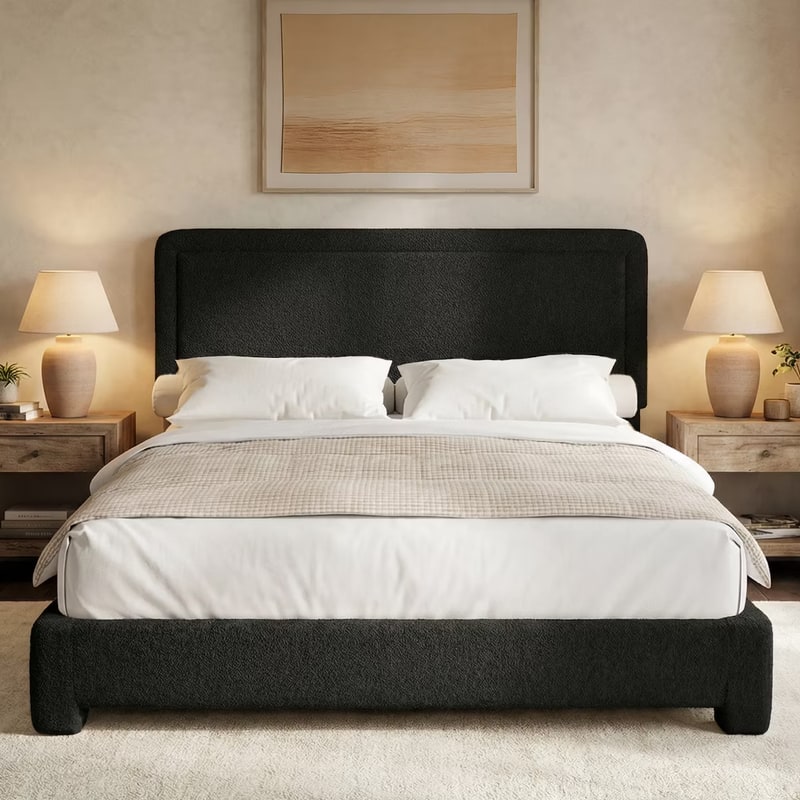 Dyonery - Queen-size bed frame, modern black bed frame with adjustable headboard, rounded soft corners,easy assembly. - Black price history on PriceWatchPro